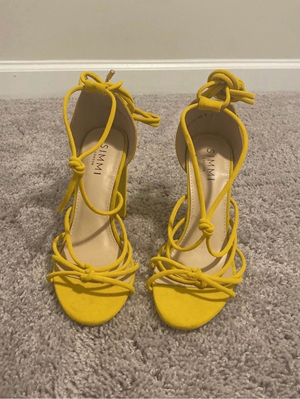 SIMMI Yellow Knot Tie Heeled Sandals
